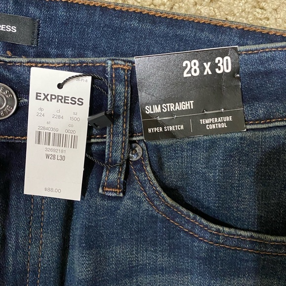 Express Men’s Dark Wash Slim Straight Hyper Stretch NWT - Picture 2 of 4